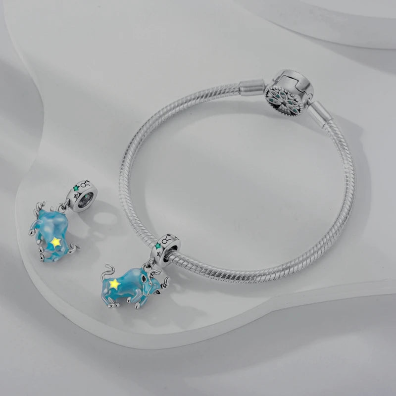 Original 925 Sterling Silver 12 Constellation Luminous Charm | Fits Pandora 3mm Bracelet DIY Jewelry Gift for Women