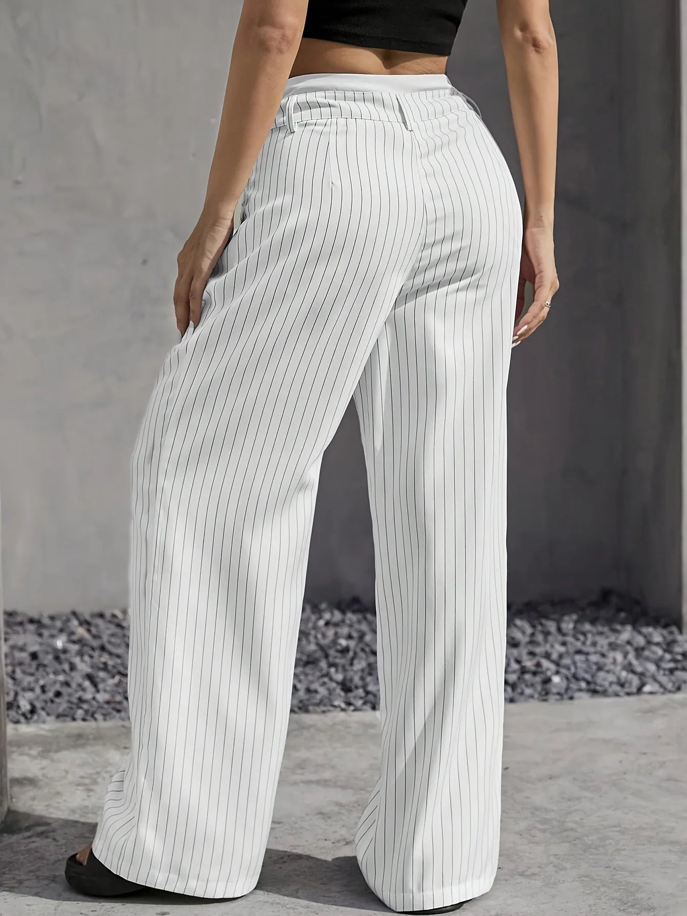 Women’s High Waist Straight Leg Pinstripe Trousers | Office & Casual Striped Dress Pants with Pockets