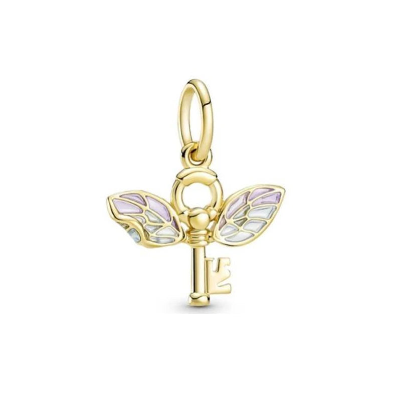 925 Sterling Silver Disney Castle Flower Fairy Rabbit Wings Charm | Fits Original Bracelet Pendant Women DIY Jewelry