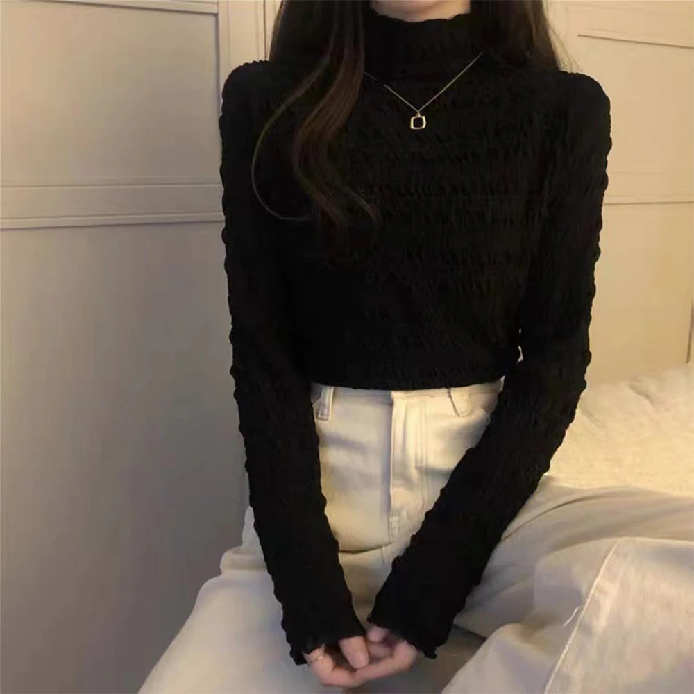 Women’s Half-High Neck Slim Fit Long Sleeve Top – Elegant Casual Thermal Bottoming Shirt