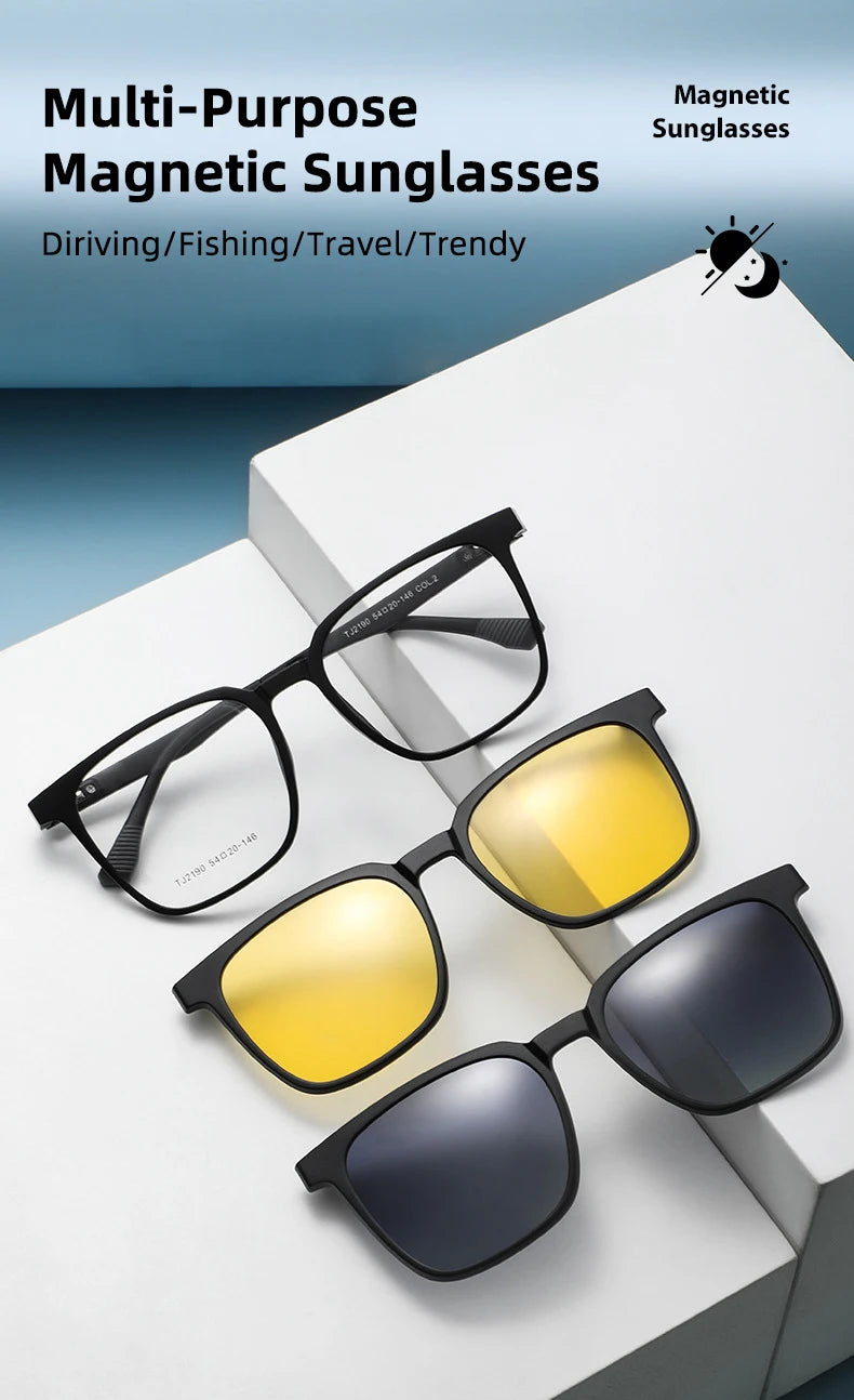 CLLOIO Magnetic Clip-On Prescription Glasses – Polarized Sunglasses Lens for Men & Women | Myopia, Progressive, Anti-Blue Light