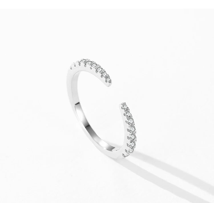 Ailmay 925 Sterling Silver Open Ring 💍 Sparkling CZ Adjustable Index Finger Ring for Women | Elegant Wedding & Engagement Jewelry