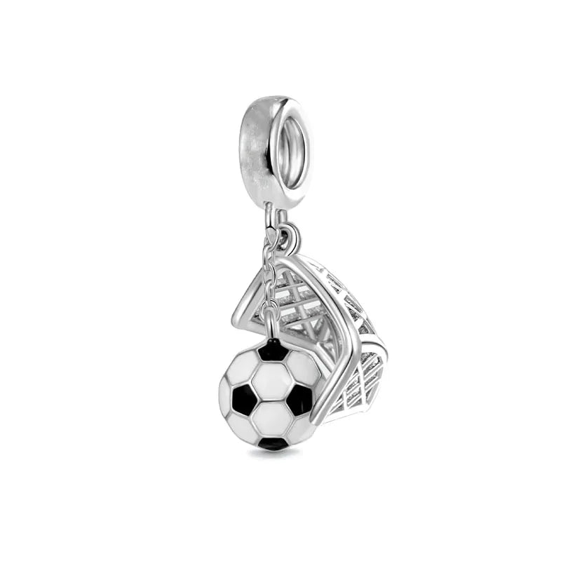 New 925 Sterling Silver Sports Charm Beads | Football, Baseball, Tennis, Dumbbell & Golf Pendant for DIY Bracelets