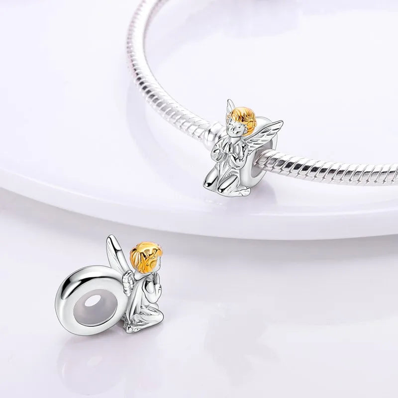 S925 Silver Angel Baby Charms | Heart Shape Wings Dangle Beads Fit Bracelet & Necklace