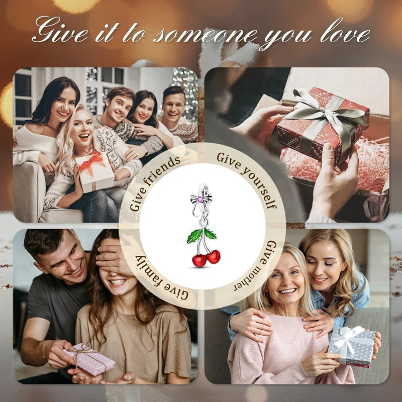 925 Sterling Silver Fruit Charms Beads | Cherry, Strawberry, Lemon, Peach & Avocado Pendants for Original Bracelet DIY Jewelry