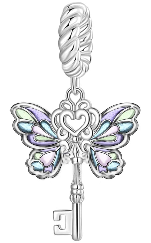 925 Sterling Silver Blue Moon Plane Space Series Glass Beads Clip Charm for Bracelet