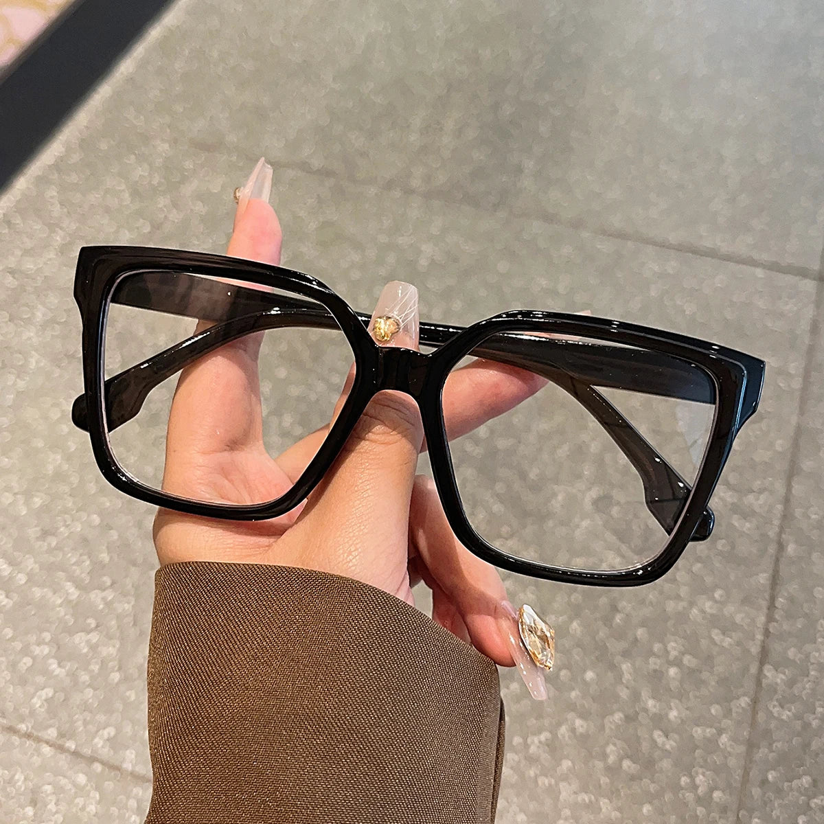 1Pc Large Frame Maillard Color Glasses – Simple Stylish Exaggerated Versatile Lightweight Eyewear