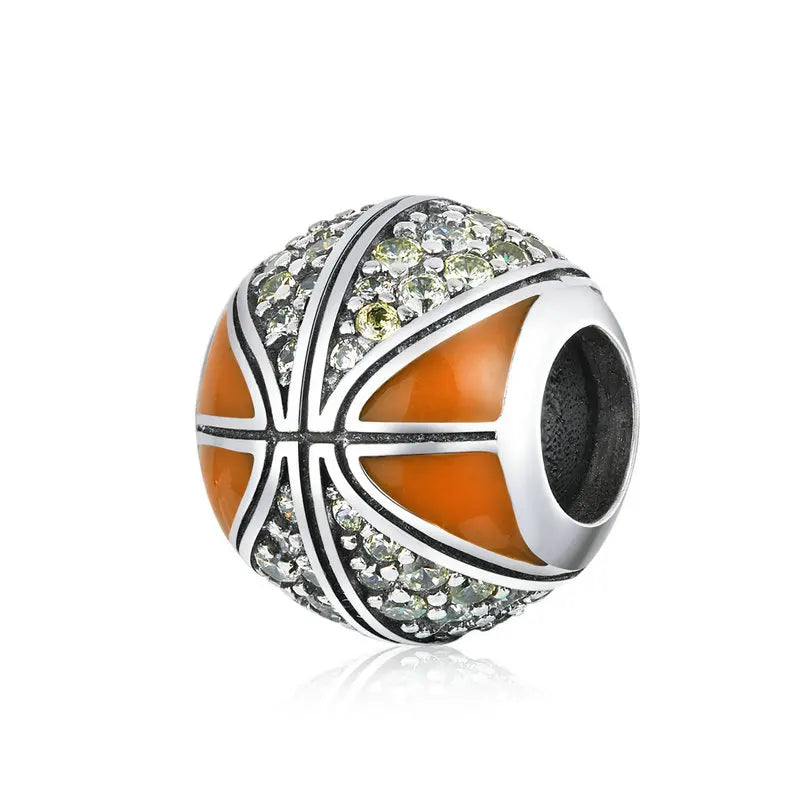 BISAER 925 Sterling Silver Ball Series Charms – Football, Volleyball, Tennis & Basketball Beads Fit Pandora Bracelet DIY Jewelry