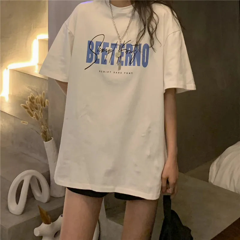 Oversized American Street Style T-Shirt for Women | Retro Loose Cotton Casual Top