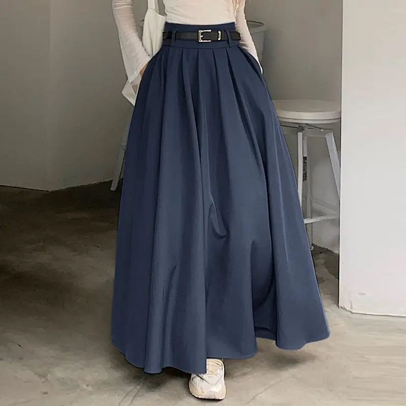 ZANZEA Women High Waist Pleated Swing Skirt – Vintage Korean Style Long Solid Skirt for Spring 2024