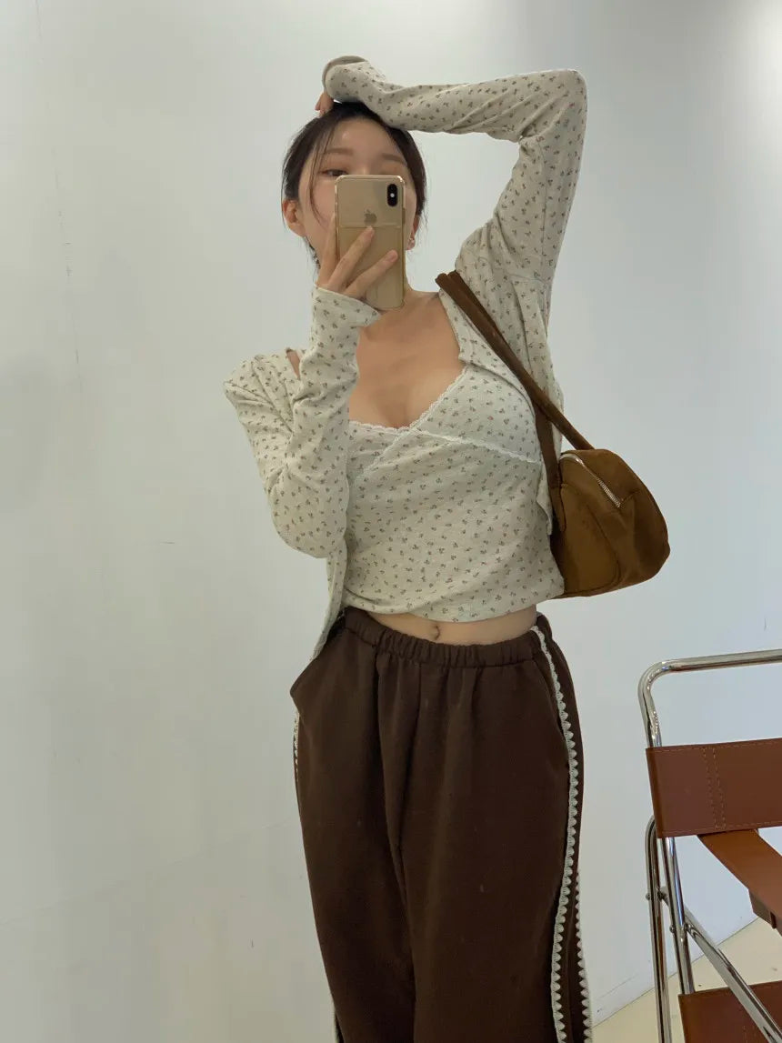 Chic Autumn Winter Loose Casual Pants – Color Block Side Stripe Floral Women Sweatpants Long Trousers
