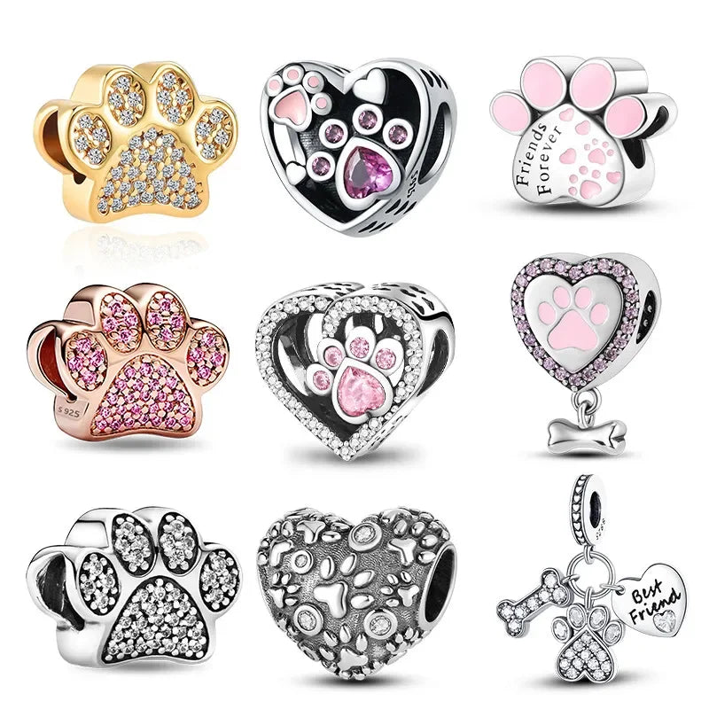S925 Silver Heart-Shaped Cat Paw Charm | Fits Original 925 Bracelet | DIY Women’s Birthday Fine Jewelry Gift