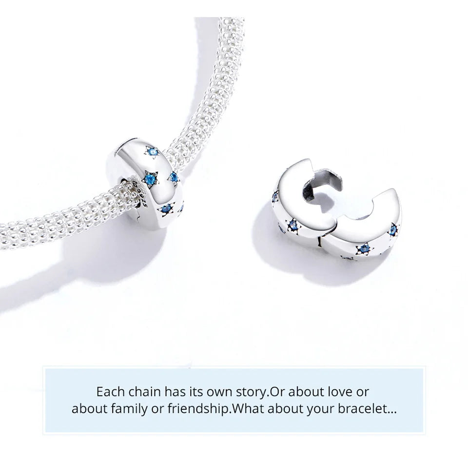 BISAER 925 Sterling Silver Clip Spacer Charm – Star & Cross Stopper Bead Fit Pandora Bracelet DIY Women’s Jewelry