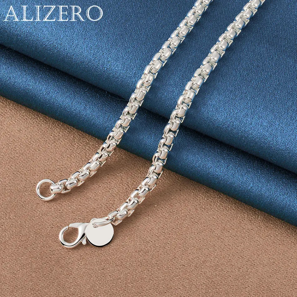 ALIZERO 925 Sterling Silver 4mm Round Box Chain Necklace for Men & Women – Fashion, Party & Daily Wear Jewelry