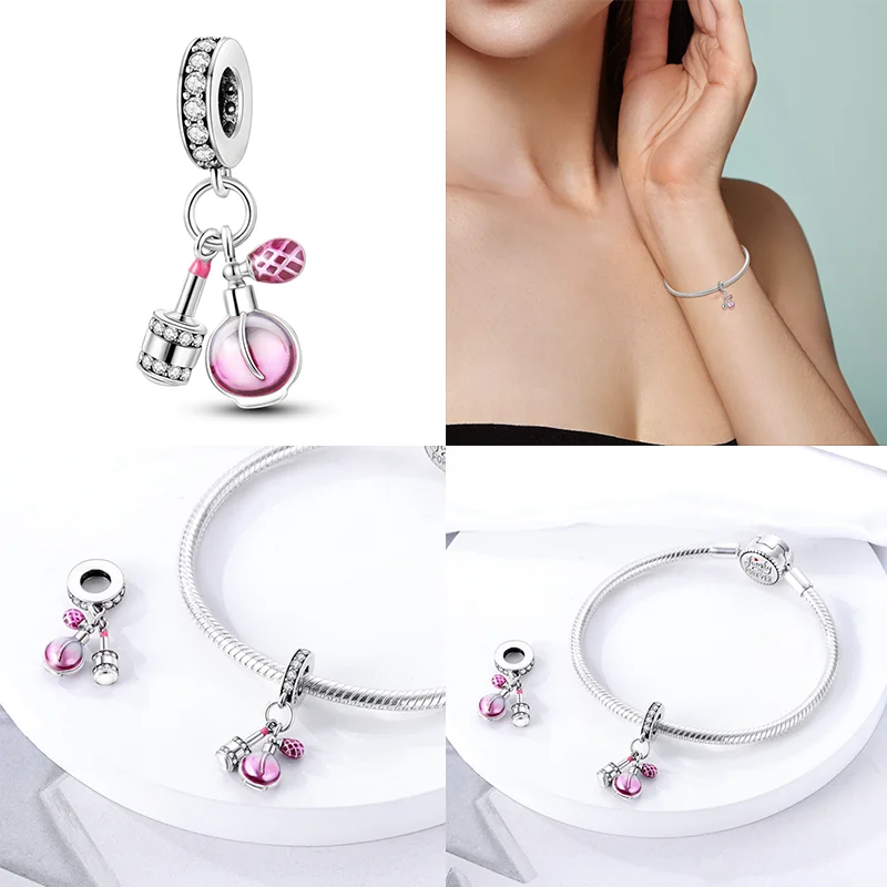 925 Sterling Silver Perfume Bottle Charm Bead – Fits Pandora Bracelet DIY Jewelry Gift for Women