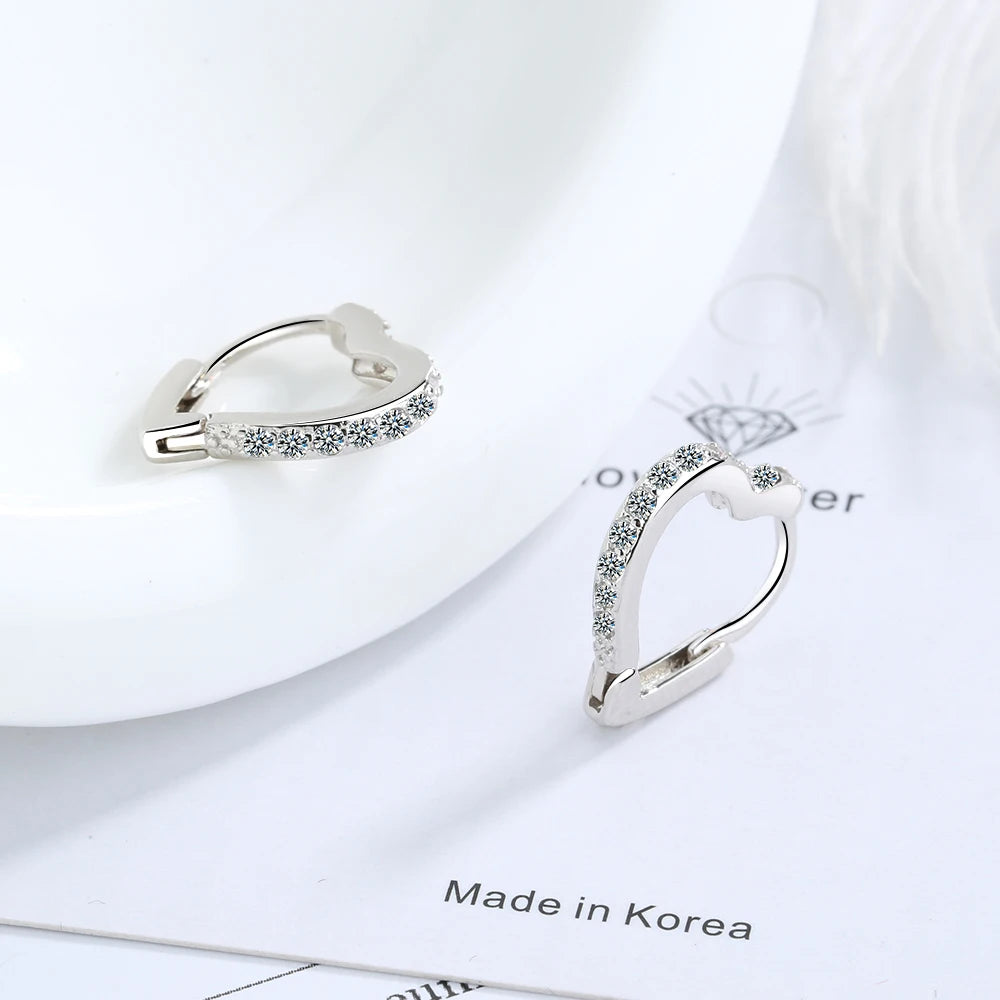 925 Sterling Silver Clear CZ Heart Geometric Hoop Earrings – Women’s Wedding & Engagement Fine Jewelry Gift