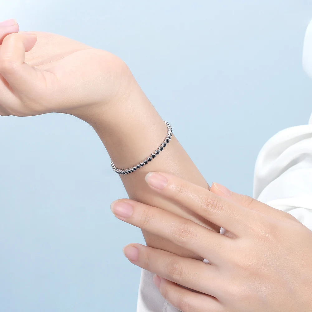 Rinntin Shiny Tennis Bracelet 925 Sterling Silver 1.5/2/3mm Clear Cubic Zirconia for Women Luxury Chain Bracelet Jewelry SB143