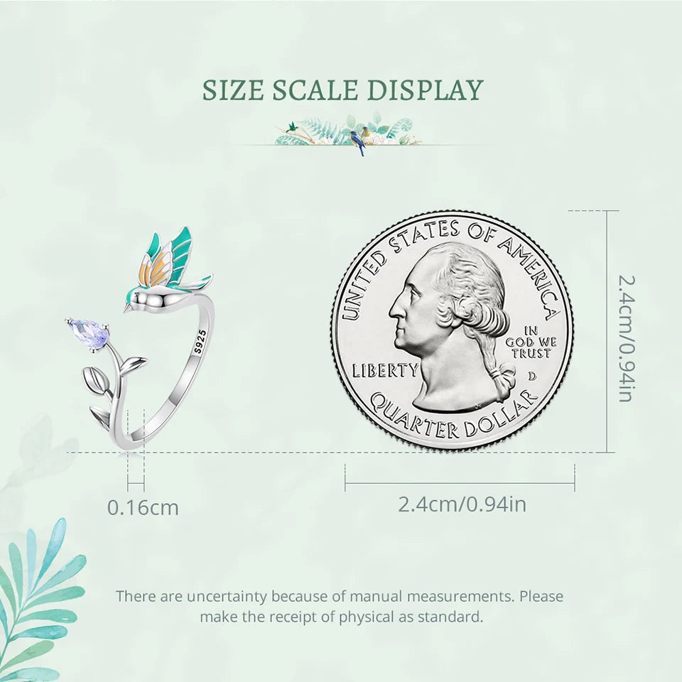 BISAER 925 Sterling Silver Floral Bird Open Ring | Adjustable White Gold Plated Flower Band for Women – Fine Party Jewelry