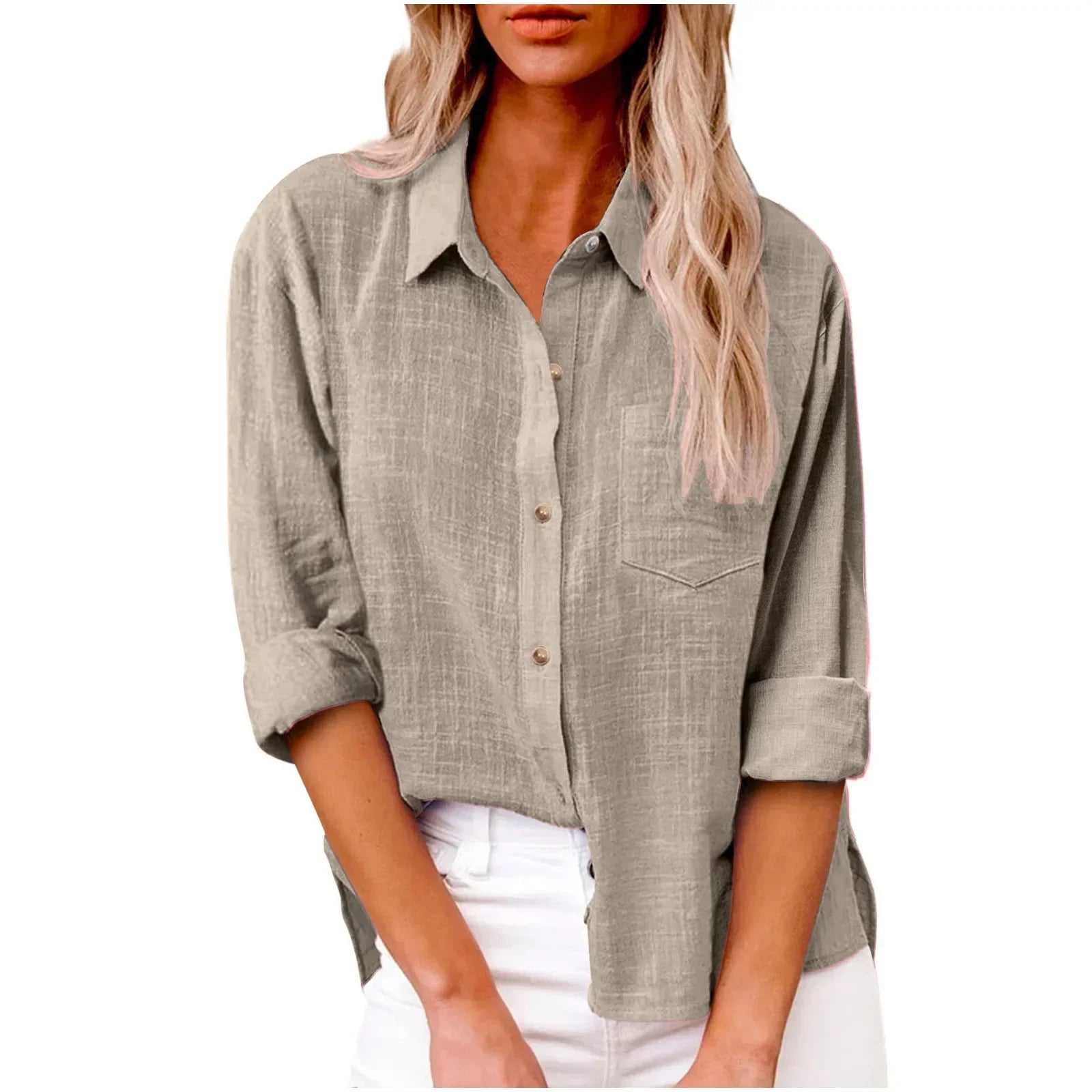 Cotton Linen Long Sleeve Women’s Shirt – Solid Elegant Casual T-Shirt 👚🌿