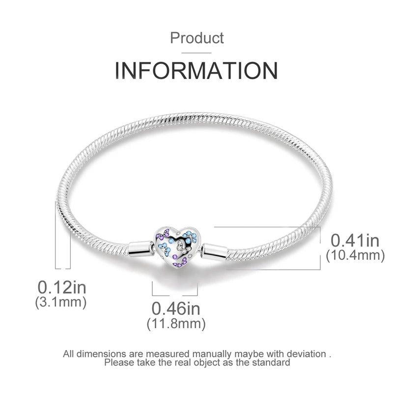 925 Sterling Silver Heart Moon Sun Clasp Charm Bracelet | 17–20CM Original Bracelet for Women | Fits Pandora DIY Beads Jewelry