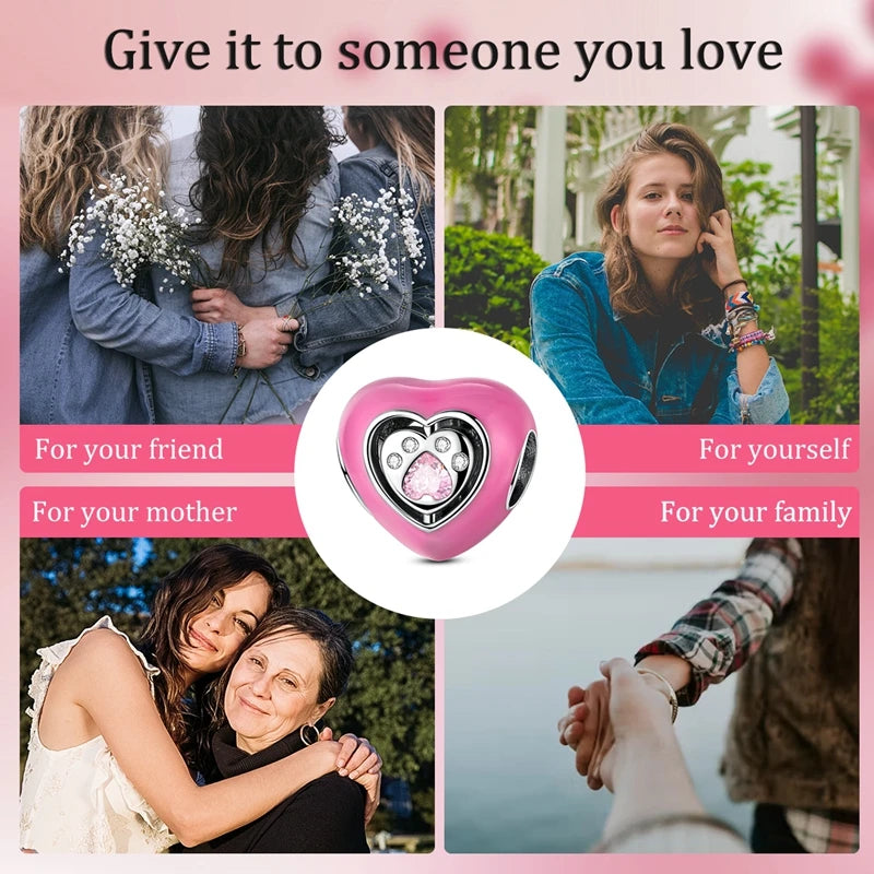 925 Sterling Silver Love Heart Zircon Pendant | Sparkling Beads Fit Original Bracelet & Necklace DIY Jewelry Gift for Women