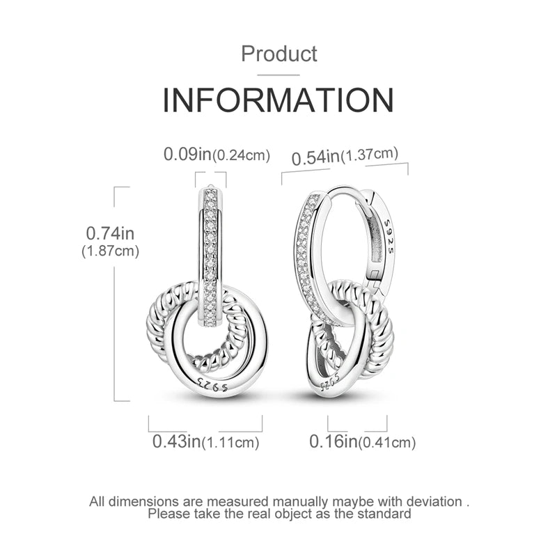 925 Sterling Silver Starlight Crystal Hoop Earrings – Circular Snake Bone Design Women’s Fashion Jewelry Gift
