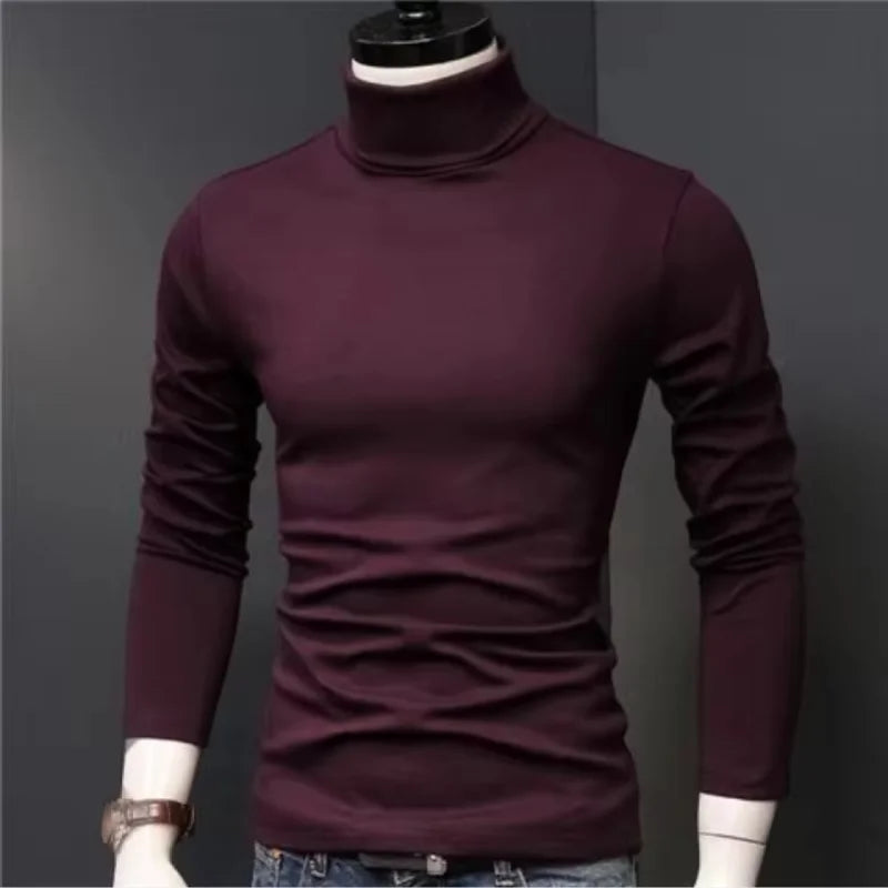 Men’s Slim Fit Turtleneck Shirt | Fall/Winter Solid Black Long Sleeve Inner Wear