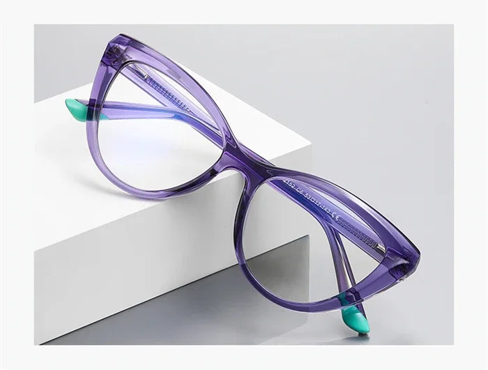 Blue Light Blocking Nearsighted Glasses – Cat Eye Spring Leg Prescription Spectacles for Women (-0.5 to -6.0)