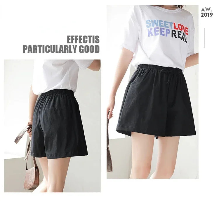 2024 Women’s Cotton Linen Summer Shorts – Casual Solid High Waist Loose Shorts with Pockets | Plus Size Soft Girls Shorts