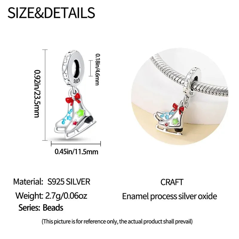 925 Silver Disney Christmas Charm Trio | Mickey Wreath Minnie Ice Skating Bead Pendant Fits Pandora Bracelet