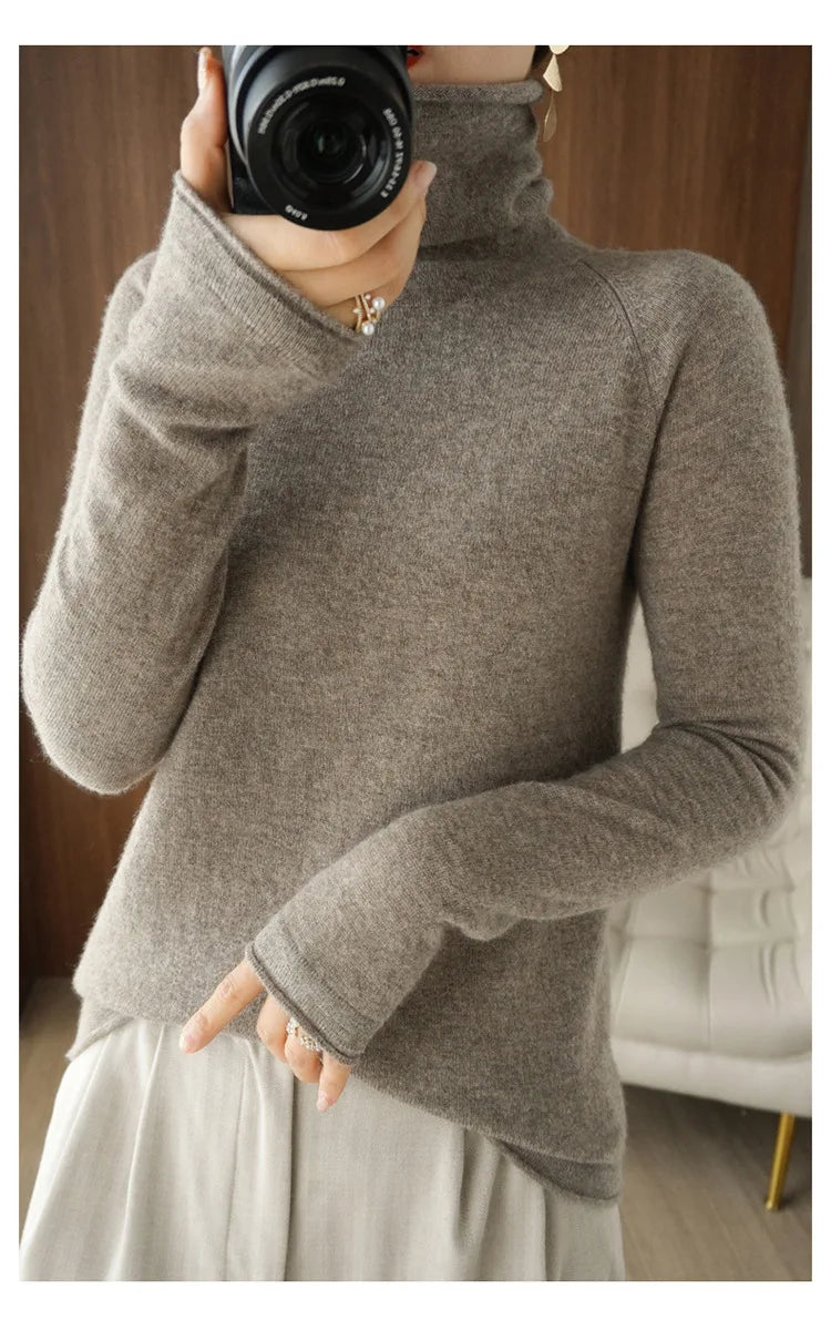 Autumn Winter Women’s Turtleneck Sweater – Slim Fit Long Sleeve Basic Knit Top | Warm Stretch Pullover