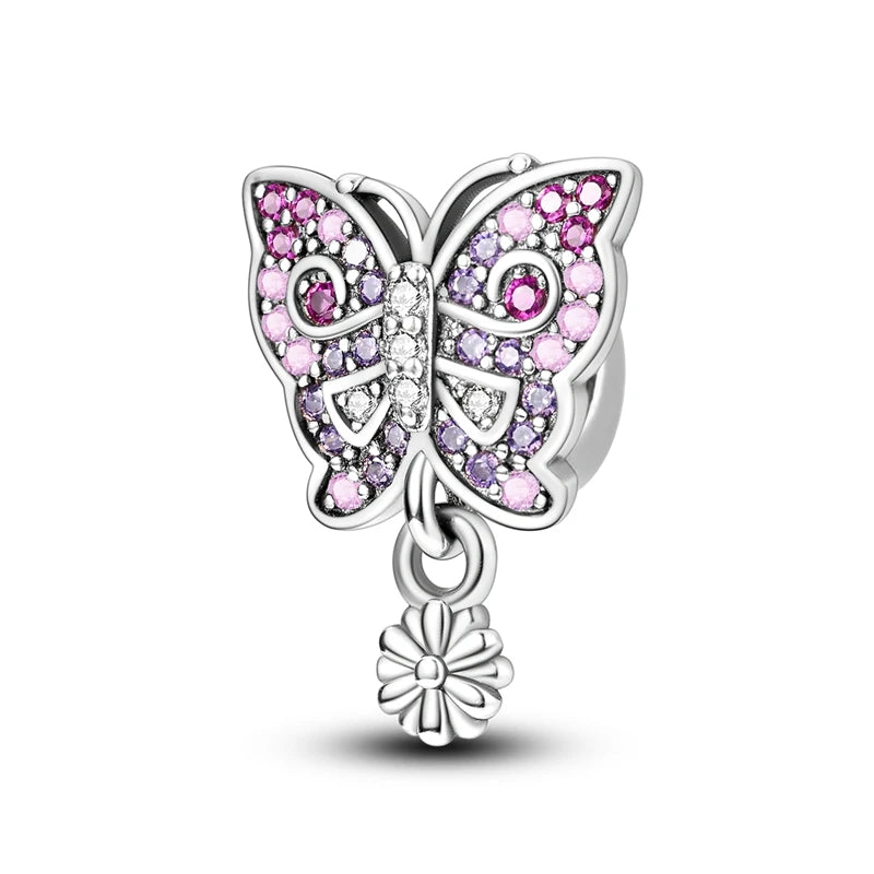 100% 925 Sterling Silver Rainbow Zircon Butterfly & Dragon Charms – DIY Bracelet Beads