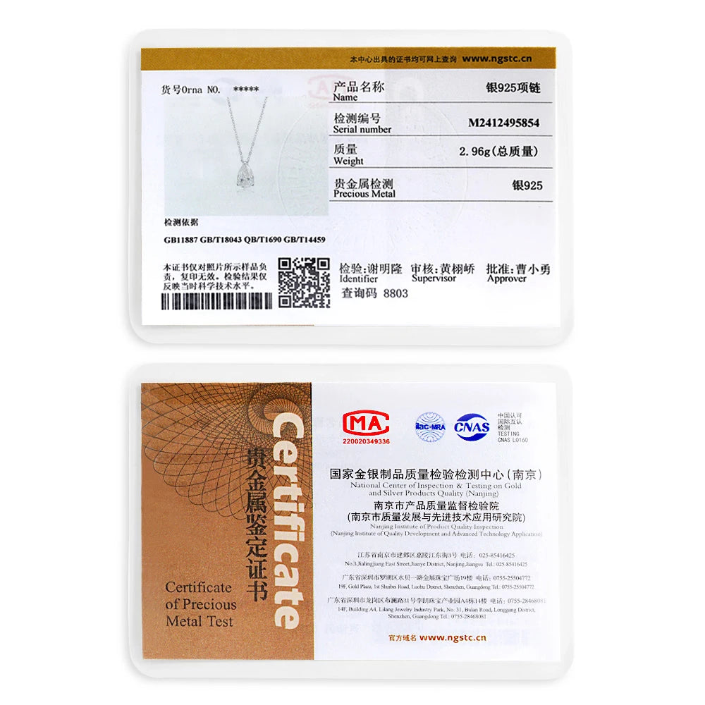 EWYA Solitaire Pear Cut Moissanite Diamond Pendant Necklace 1-5CT D Color 925 Silver 18K Rose Gold Chain for Women