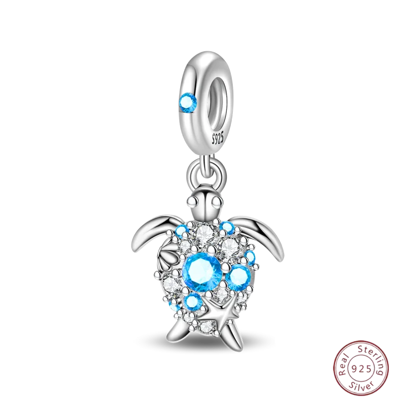 925 Sterling Silver Blue Zircon Ocean Shell Beaded Pendant | Fit Original 3mm Bracelet Women’s Fine Jewelry