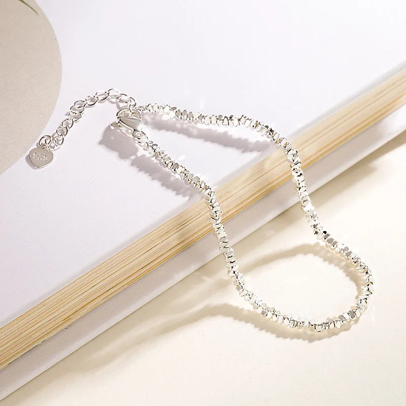925 Sterling Silver Crushed Silver Bracelet – Irregular Jewelry for Women & Girls