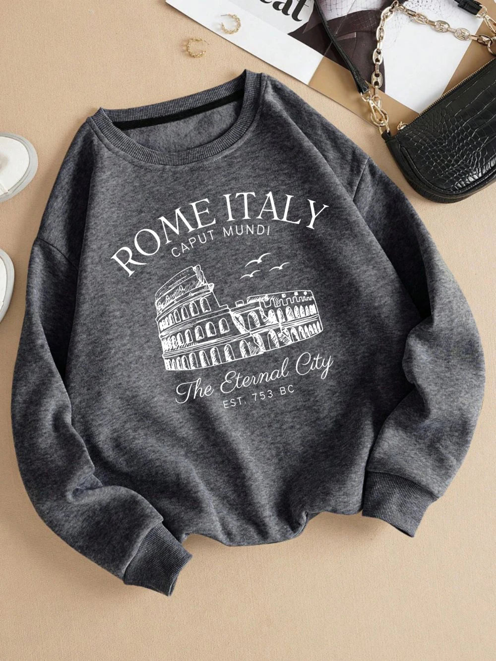 Colosseum Rome Italy Print Sweatshirt for Women | Y2K Casual Crewneck Fleece Pullover