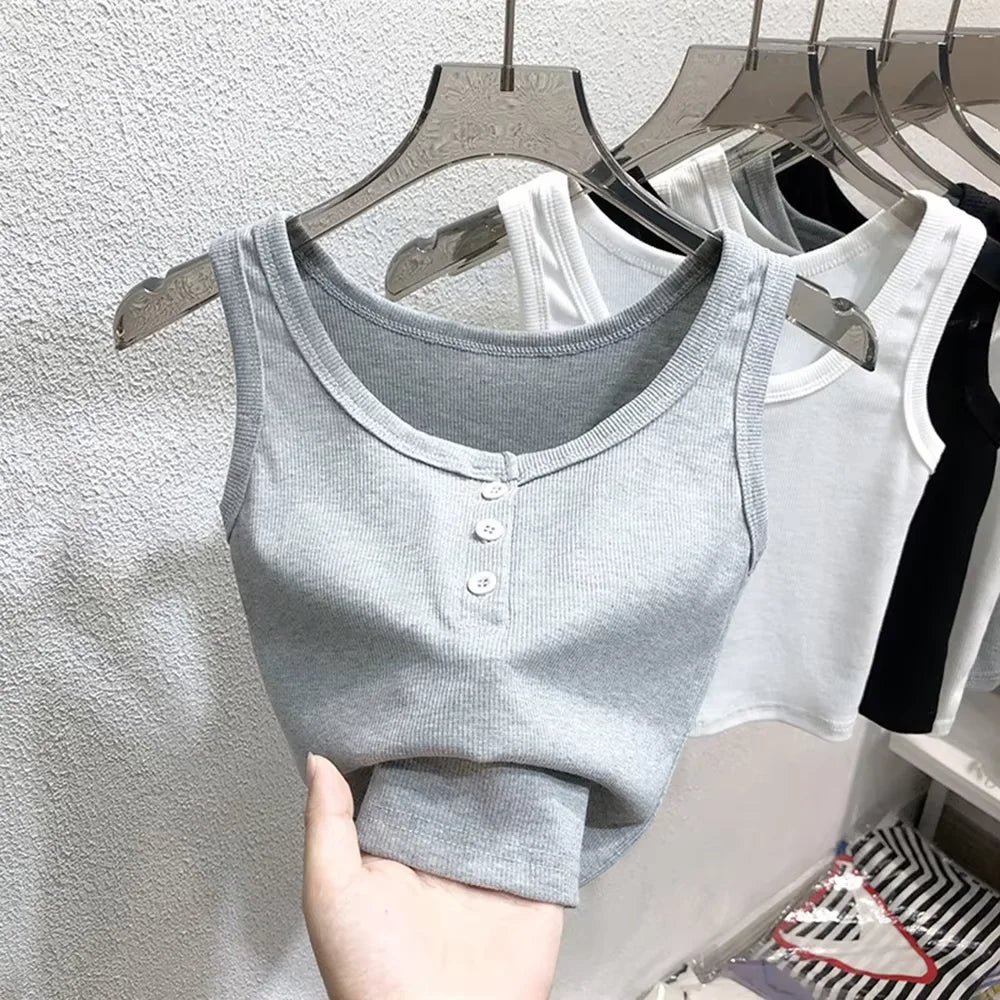 Summer Knitted Round Neck Top for Women – High Elasticity Casual Camisole Sexy Vest
