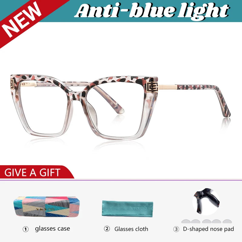 GENEVIEVE Personalized Large Frame Square Anti-Blue Light Reading Glasses – Women’s Photochromic Custom Prescription Eyewear