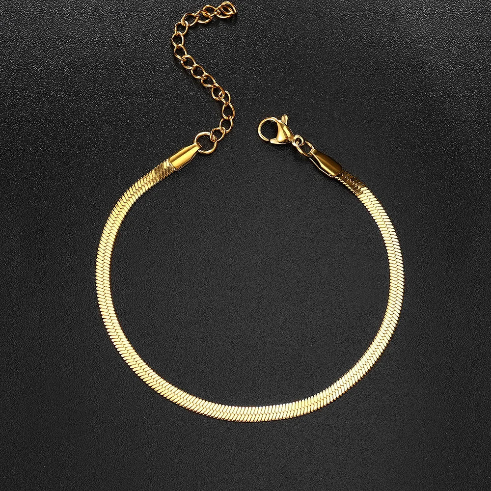 Gold Snake Blade Chain Necklace for Women – 3/4/5mm Stainless Steel Minimalist Punk Choker