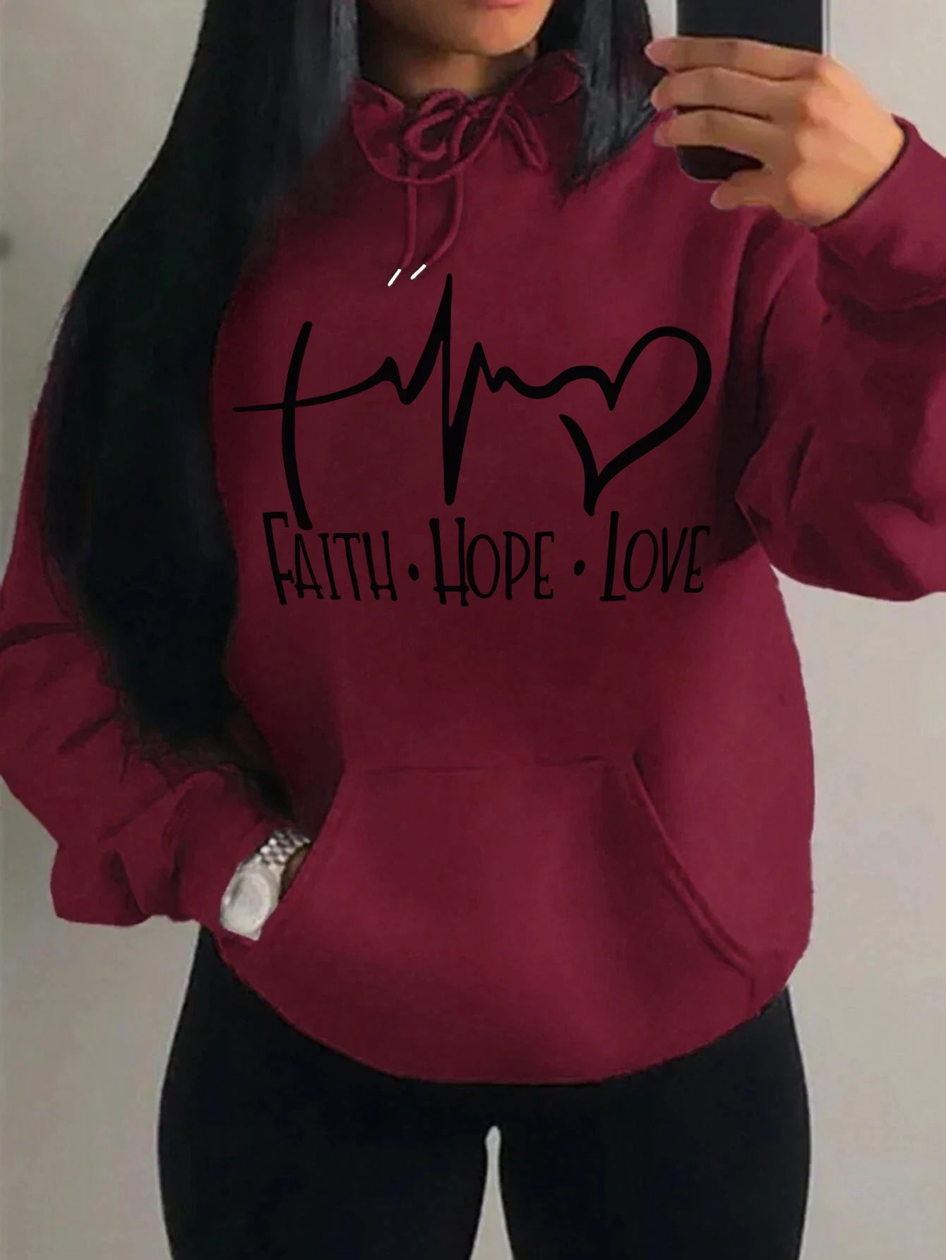Faith Hope Love Letter Graphic Women’s Hoodie – Casual Loose Streetwear Fleece Pullover Autumn Top