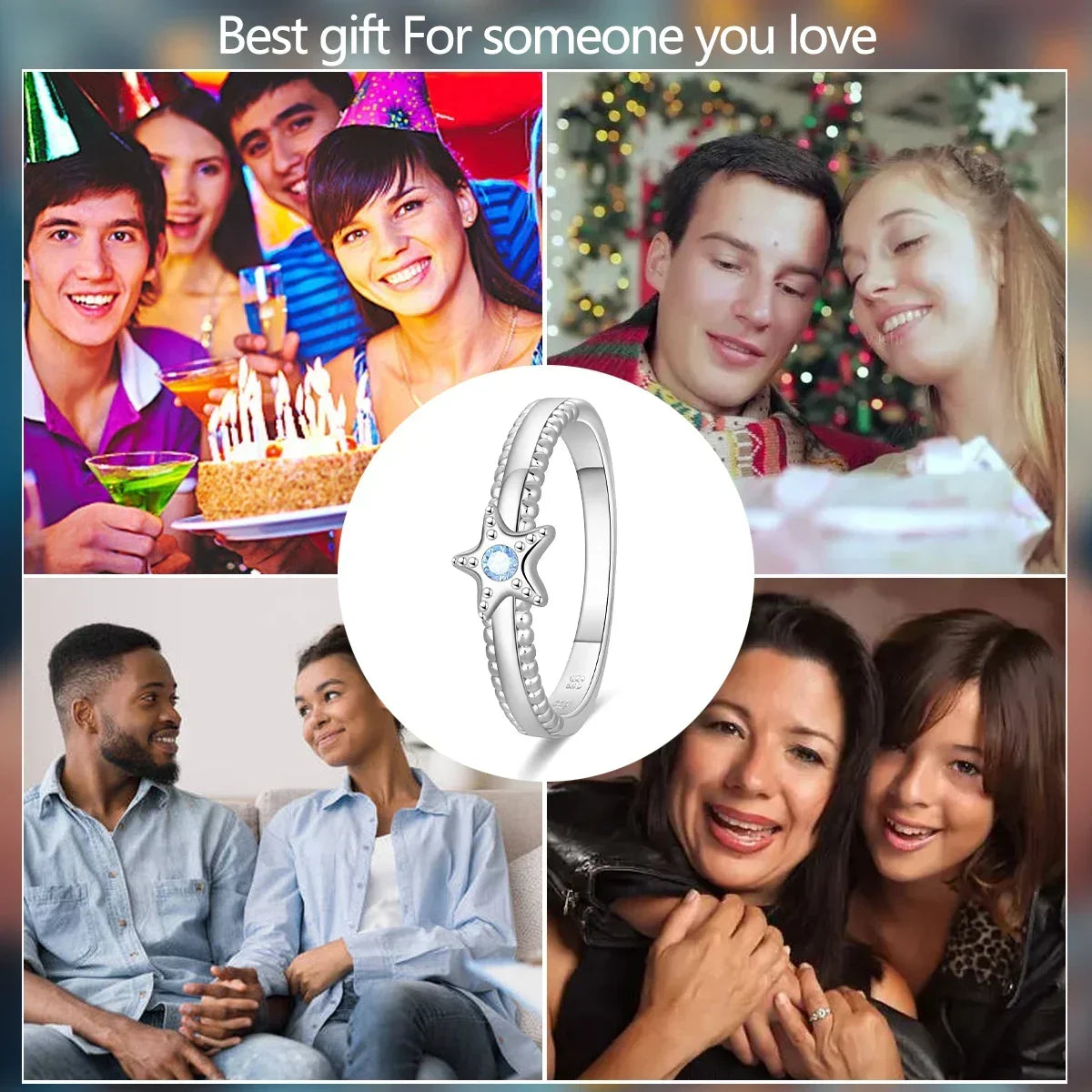 925 Sterling Silver Double Heart, Bow & Starfish Crown Rings | Women’s Moon Ring Fine Jewelry Wedding & Valentine Gift