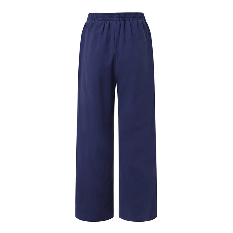 ZANZEA 2025 Women’s Cotton Linen Wide-Leg Pants | Summer Casual Elastic Waist Palazzo Trousers