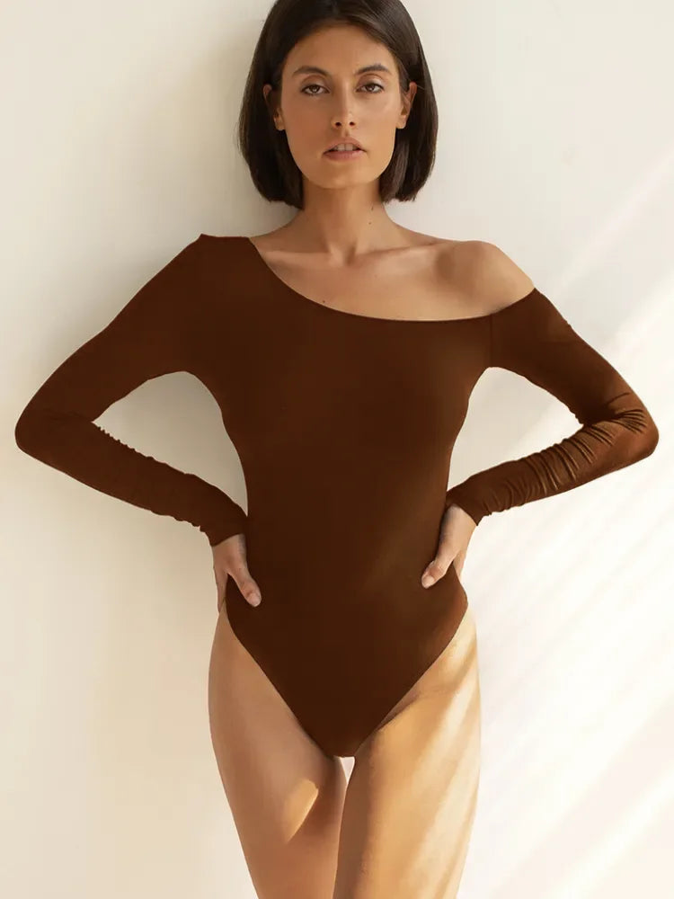 Women’s Spring/Summer Asymmetrical One-Shoulder Long Sleeve Bodysuit Top ✨👗