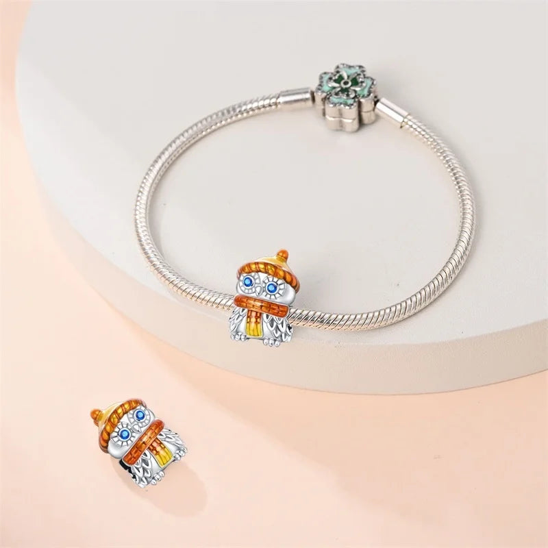 925 Sterling Silver Squirrel & Maple Leaf Charm | Shiny Zircon Autumn Beads Fit Pandora Bracelet DIY Jewelry