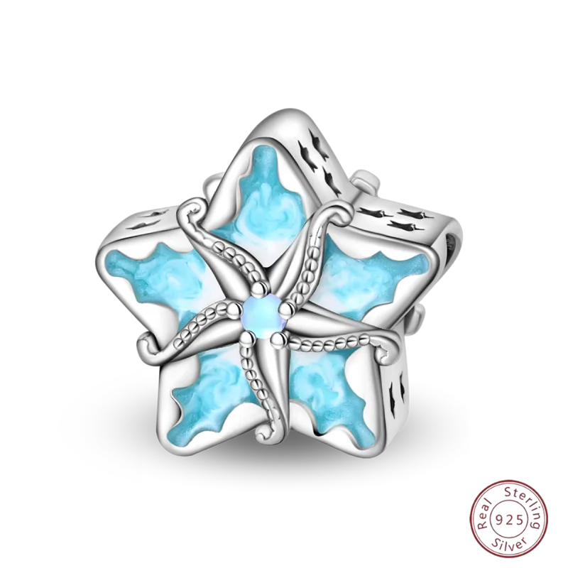 925 Sterling Silver Blue Zircon Ocean Shell Beaded Pendant | Fit Original 3mm Bracelet Women’s Fine Jewelry