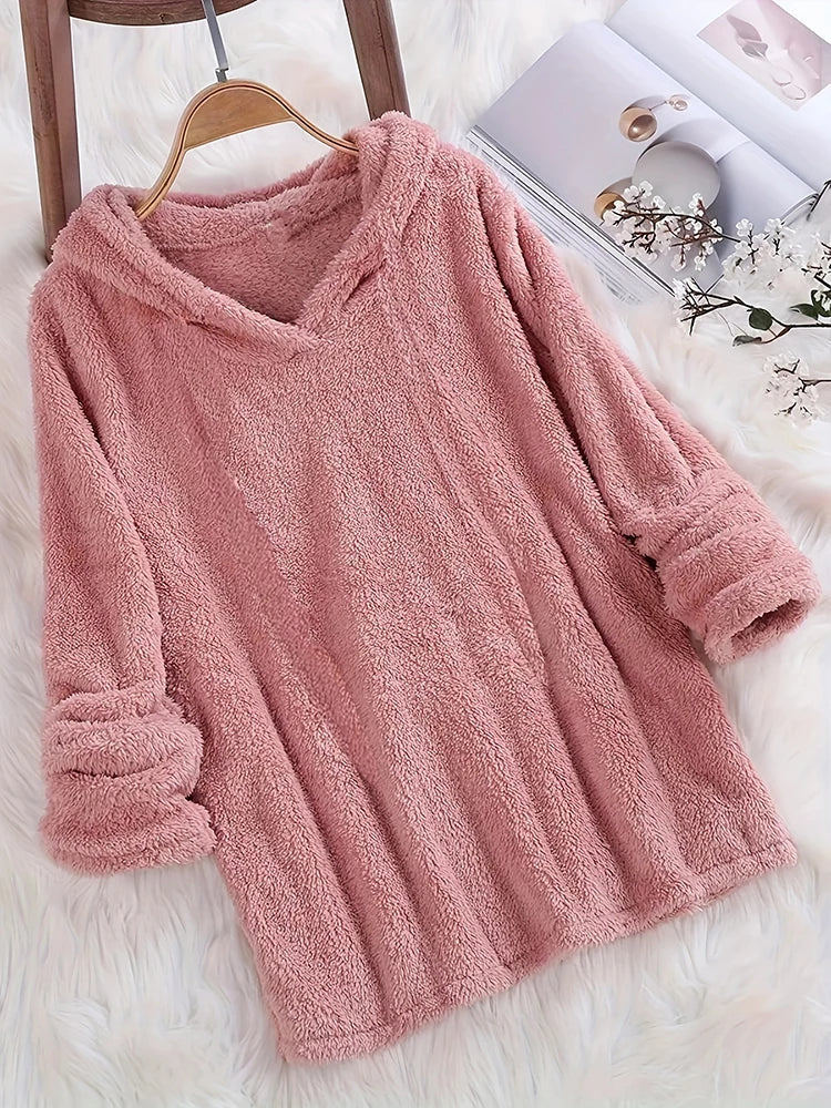 Women’s Fleece Solid Color Hoodie | Warm Casual Hooded Sweatshirt for Autumn & Winter 2024