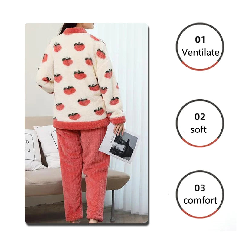 ❄️ Padded Coral Velvet Women’s Pajama Set 🌸 Thickened Warm Flannel Loungewear 🛌 Winter Sleepwear Two-Piece Homewear