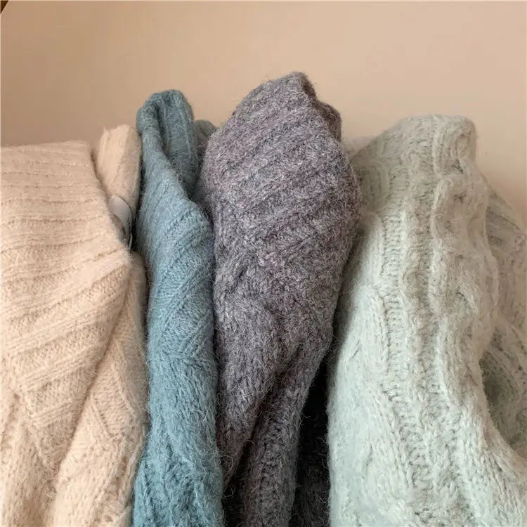 Women’s V-Neck Twisted Knit Sweater – Loose Autumn Winter Outerwear | Lazy Sleeve Soft Knitted Long Sleeve Top
