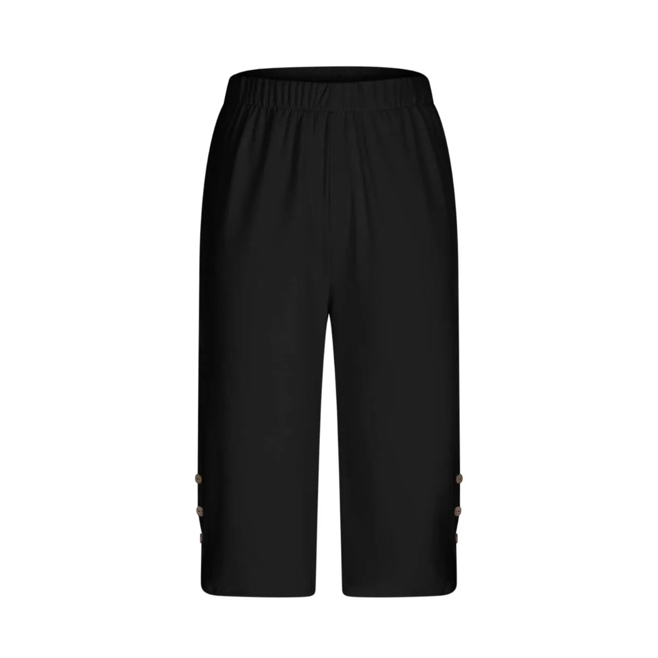 Women’s High-Waisted Elastic Mid-Calf Pants | Seven-Foot Trousers with Button Detail | Comfortable Base Layer Clothing