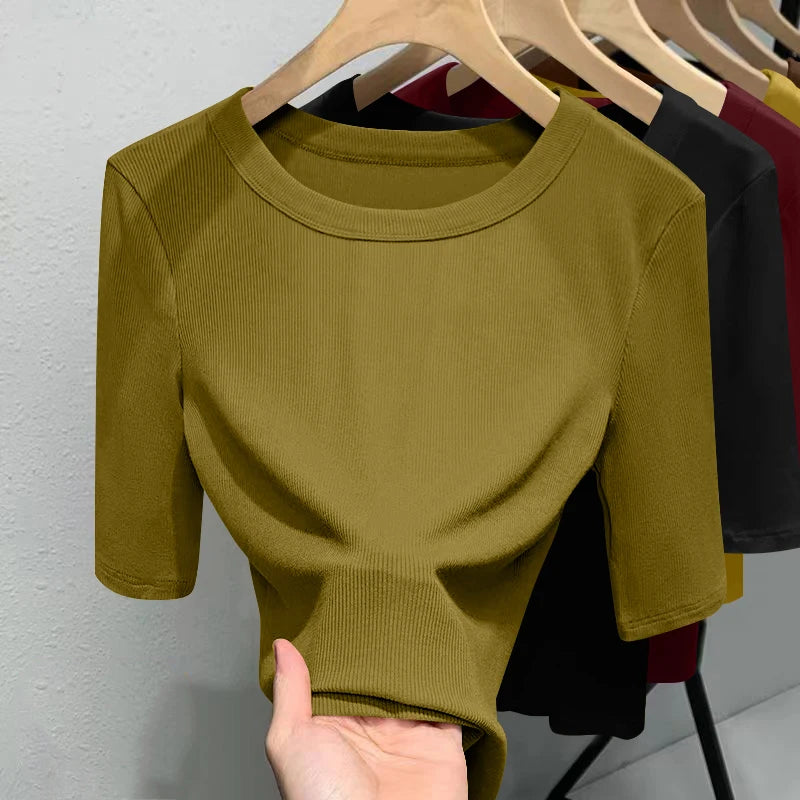 Slim Fit Ice Silk T-Shirt for Women | Summer Breathable Short Sleeve Top | Casual Round Neck Base Shirt